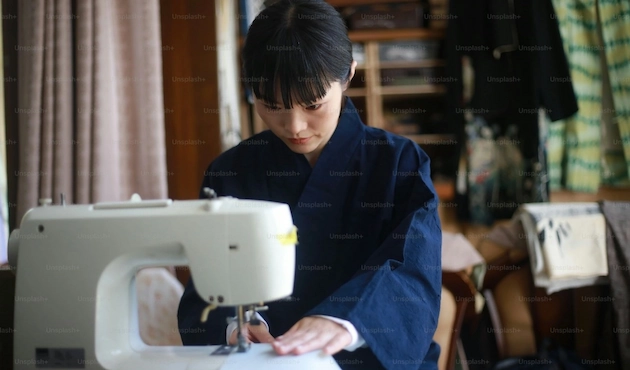 Femme asiatique en train de coudre